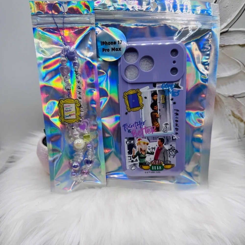 Friends Themed iPhone 17 Pro Max Case with Matching Beaded Strap style 2